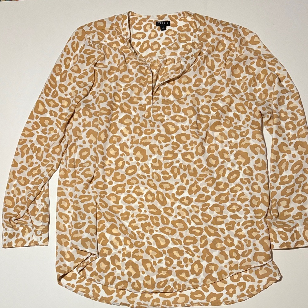 Torrid Cream and Tan Leopard Print Blouse